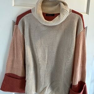 Cowl neck colorblock sweater